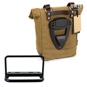 Unit Garage Royal Enfield Single Pannier Rack & Canvas Pannier - Beige & Brown
