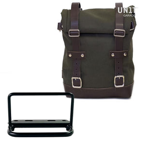 Unit Garage Royal Enfield Single Pannier Rack & Canvas Pannier - Green & Brown