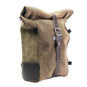 Unit Garage Royal Enfield Pair Pannier Racks & Pure Waxed Suede Panniers - Moss Grey