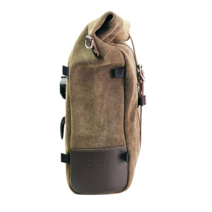 Unit Garage Royal Enfield Pair Pannier Racks & Pure Waxed Suede Panniers - Moss Grey