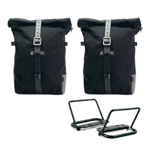 Unit Garage Royal Enfield Pair Pannier Racks & Pure Canvas Panniers - Black