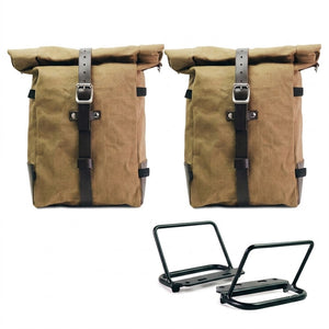 Unit Garage Royal Enfield Pair Pannier Racks & Pure Canvas Panniers - Beige